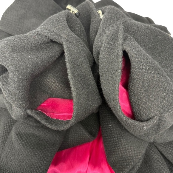 Talbots Black Wool Coat Size 14 Textured Double Breasted Long Pink Satin Lining - Picture 16 of 16